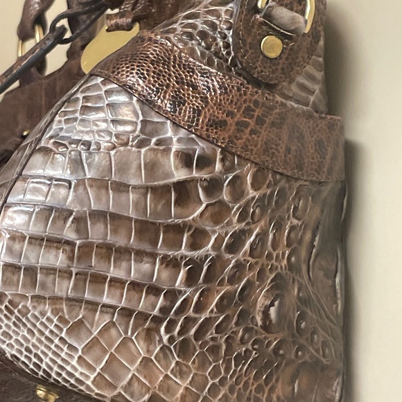 NWOT Brahmin Dark Toffee Embossed Leather Handbag - Picture 9 of 9